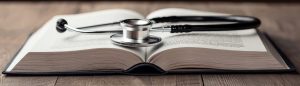 Medical book with stethoscope
